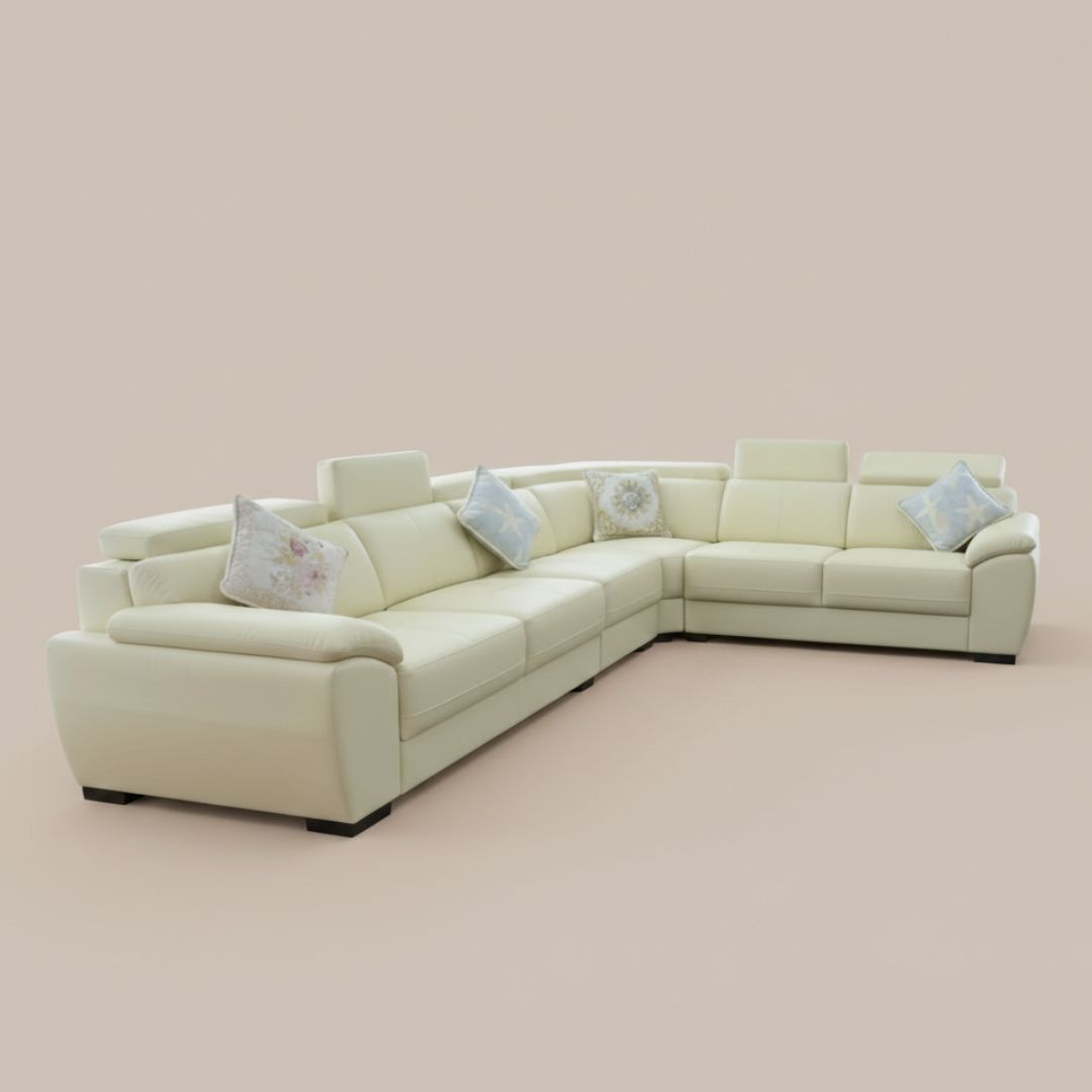 100% Full Leather Couch (Cream L-shape)