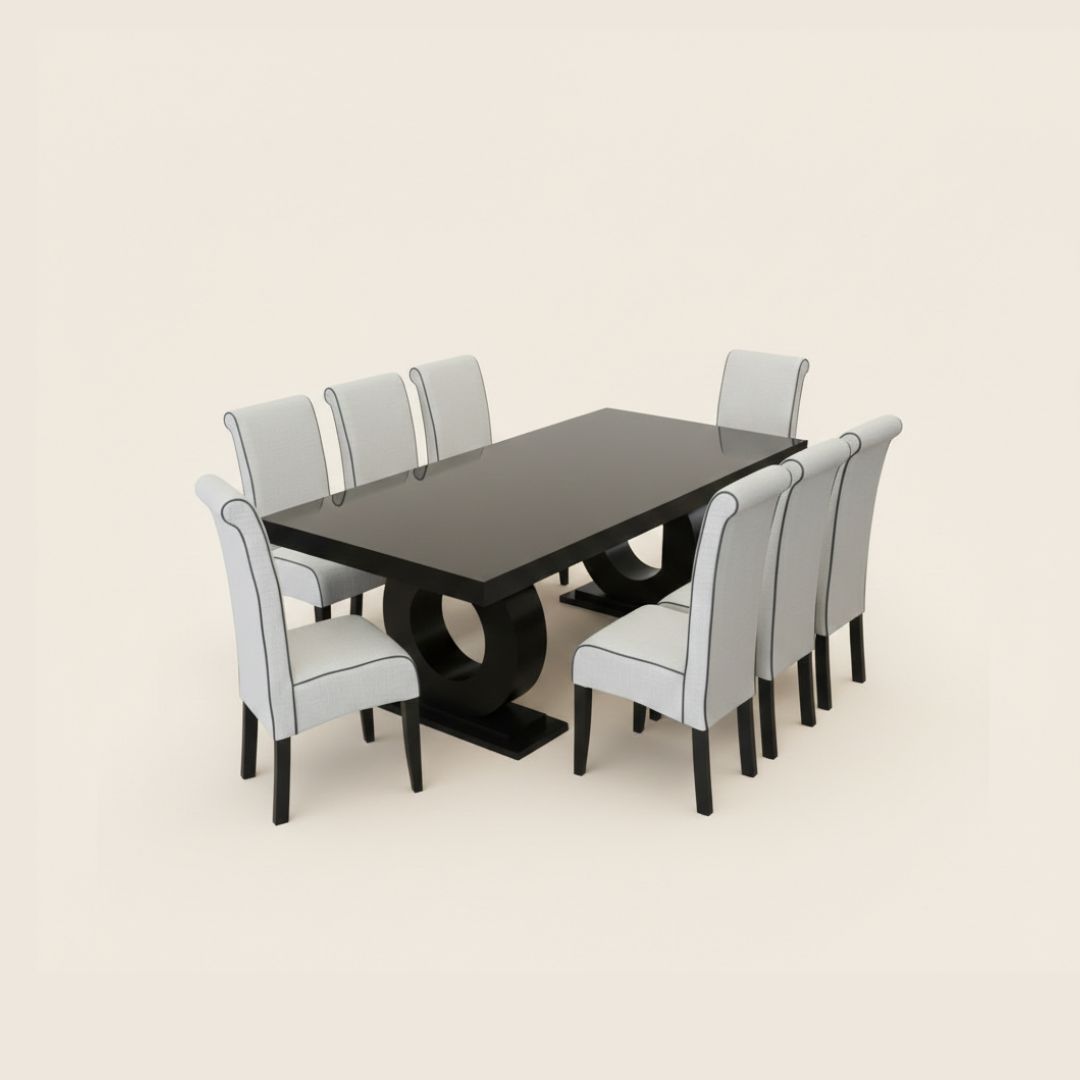 Dining Set - 8 Seater (Black Table Cream Chairs)