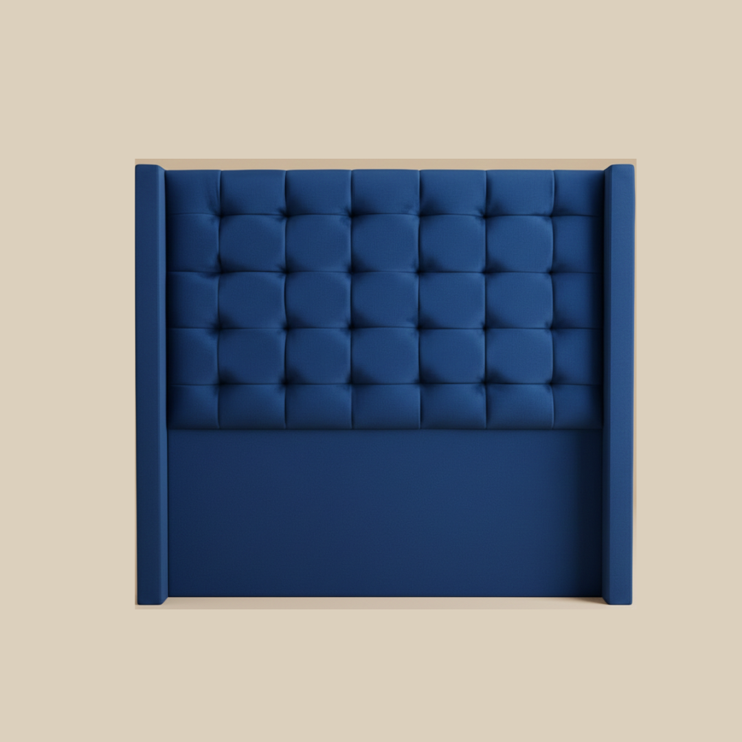 Velvet Button Headboard - Blue (King)