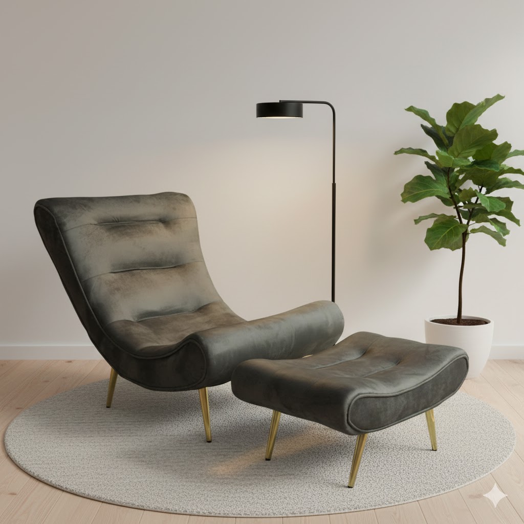Lounge Chair With Footstool - Image 2