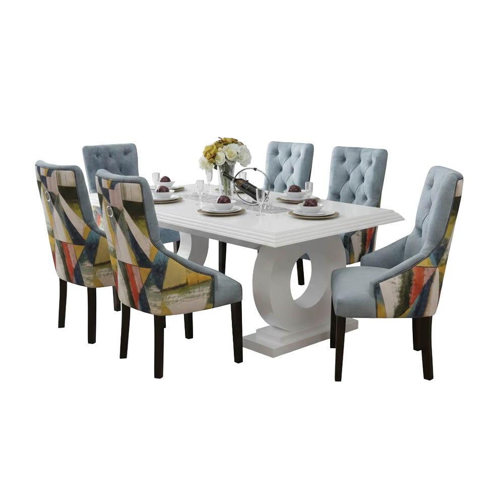 Dining Set - 6 Seater (White Table Mixed Chairs)