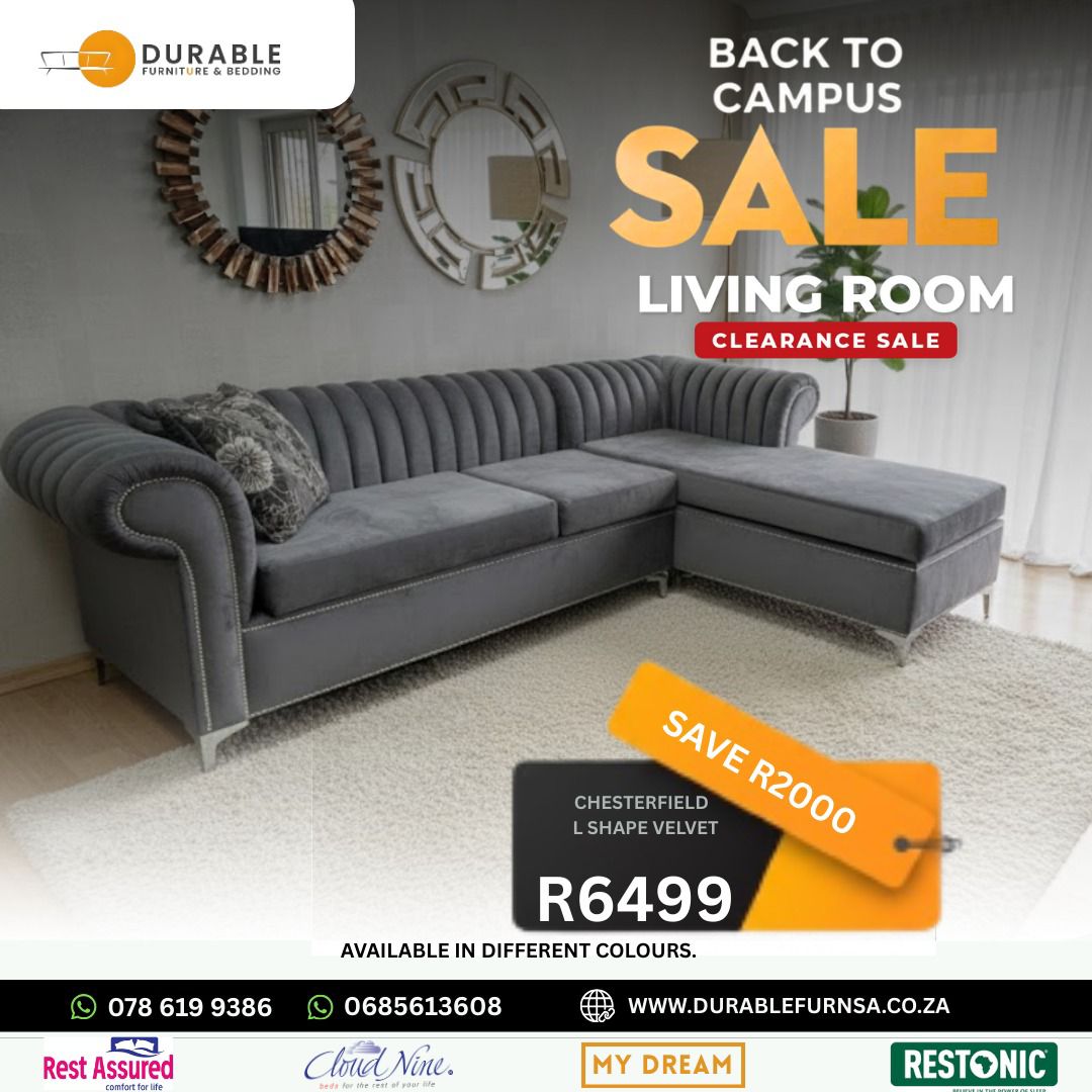 Chesterfield L Shaped Velvet Couch